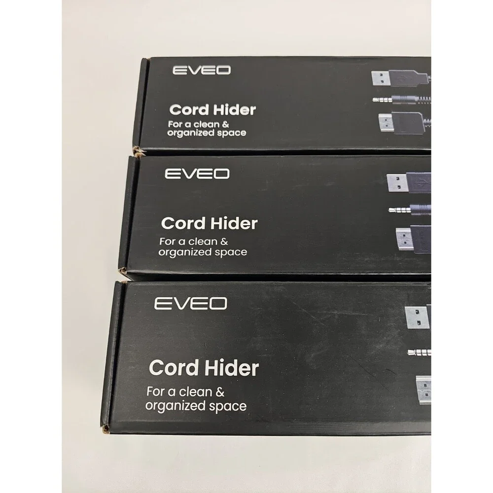 Lot of 3 EVEO Cable Concealer Wall Cord Hider Raceway White Wire Management